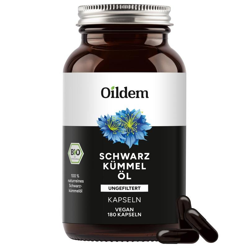 Oildem Bio Schwarzkümmelöl Kapseln vegan (ungefiltert)