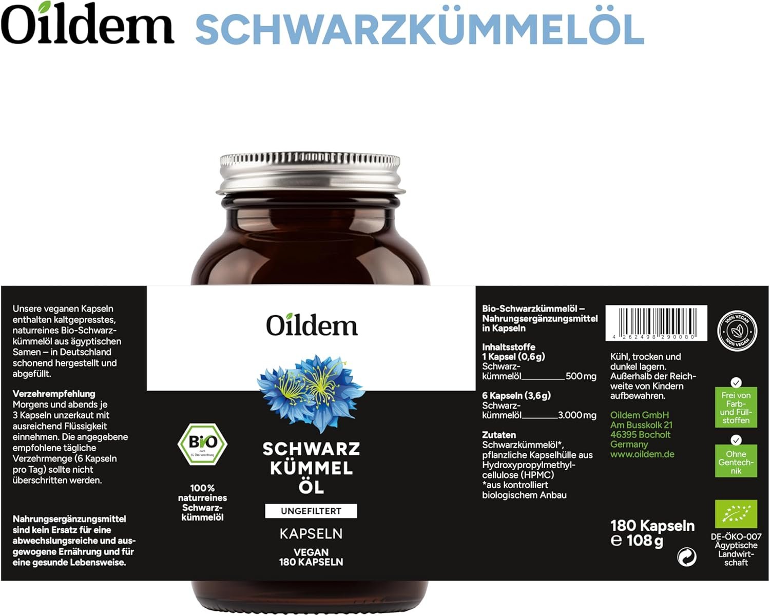 Oildem Bio Schwarzkümmelöl Kapseln vegan (ungefiltert) - Image 4