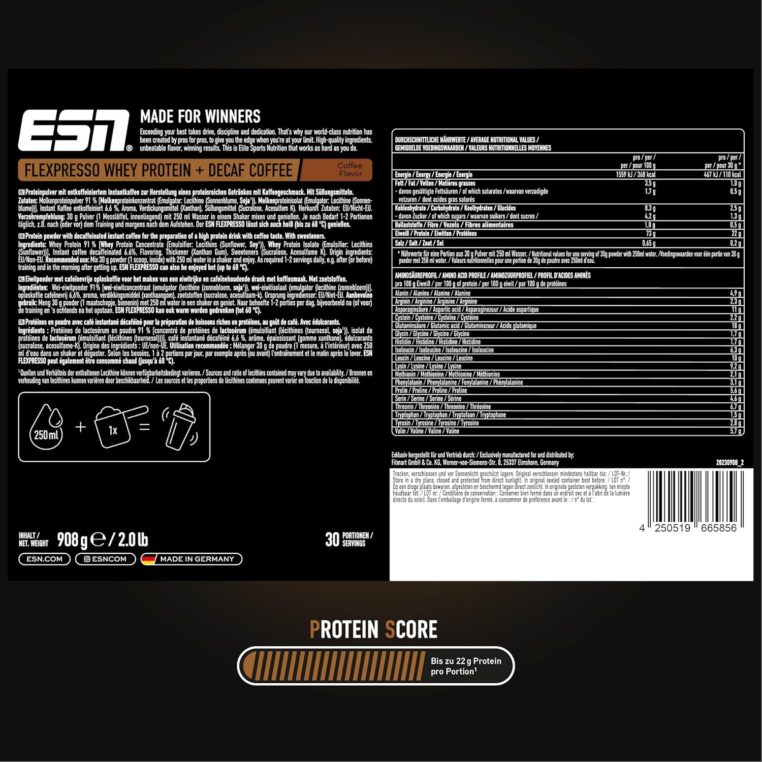 ESN Flexpresso Protein Coffee inkl. Gratis-Shaker – Kaffee, 2 x 908 g, cremiger Protein-Kaffee mit bis zu 22 g Eiweiß pro Portion, Made in Germany - Image 6