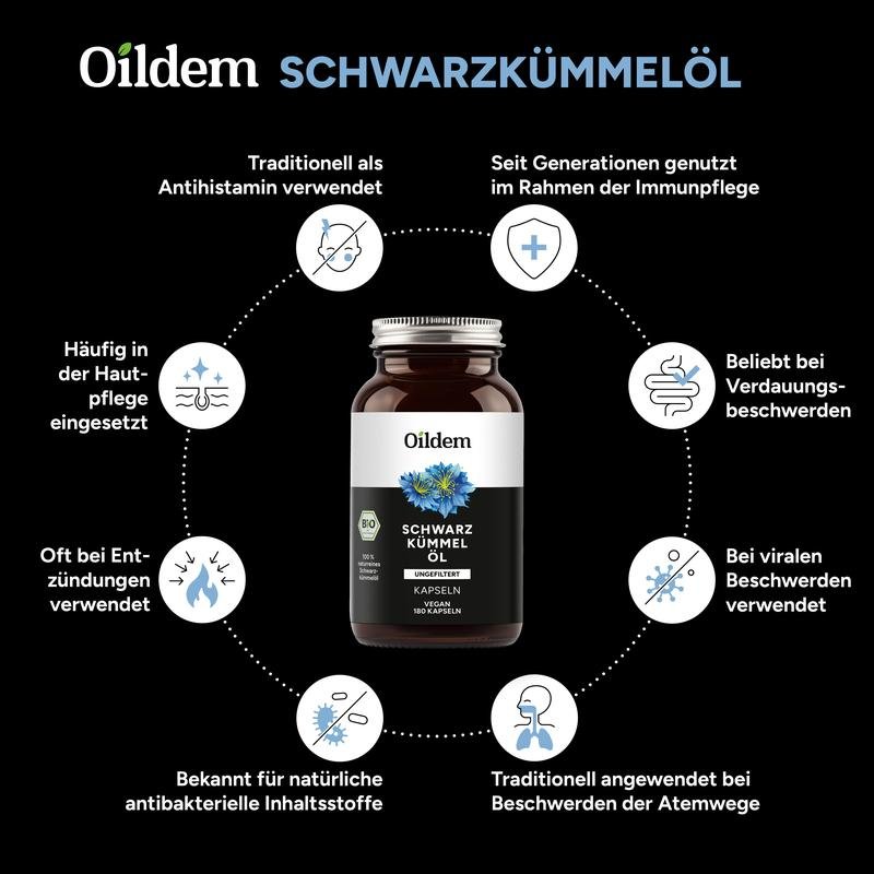 Oildem Bio Schwarzkümmelöl Kapseln vegan (ungefiltert) - Image 2